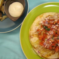 BBQ Chicken Quesadilla with Smoked Tomato Relish and Buttermilk Dressing