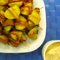 Bacon-Wrapped Potato Bites with Spicy Sour Cream Dipping Sauce