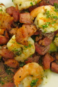 Tri-Tip and Shrimp with Pancetta Chimichurri
