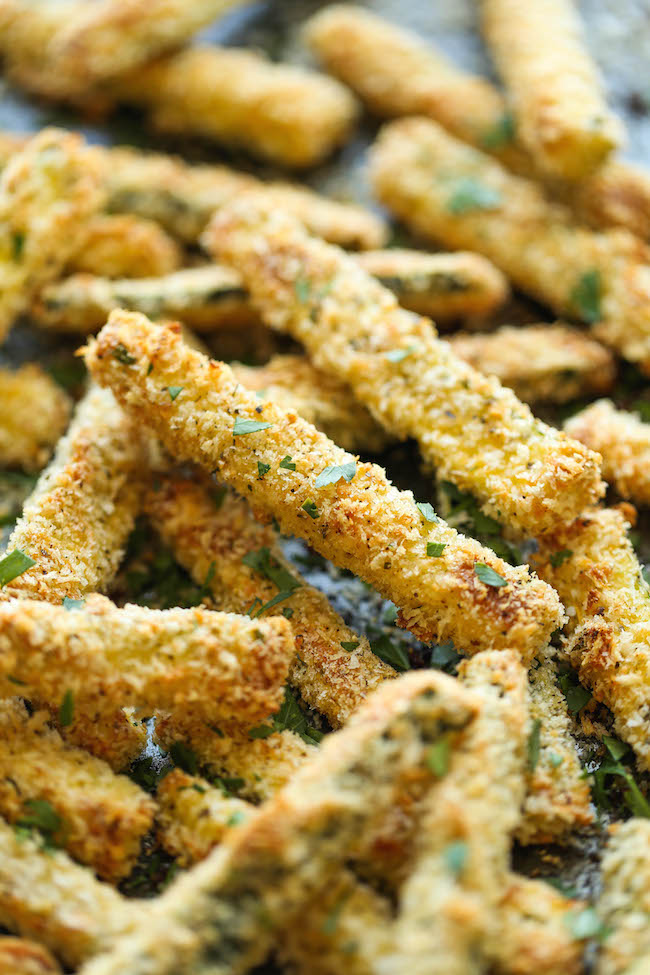 Baked Zucchini Fries - These fries are amazingly crisp-tender and healthy with just 135.4 calories. And no one would ever believe that these are baked!