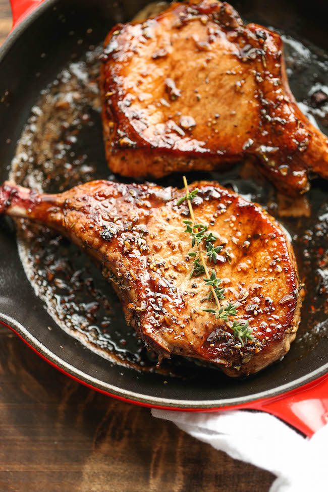 Easy Pork Chops with Sweet and Sour Glaze - The easiest, no-fuss, most amazing pork chops ever, made in 20 min from start to finish. You can't beat that!