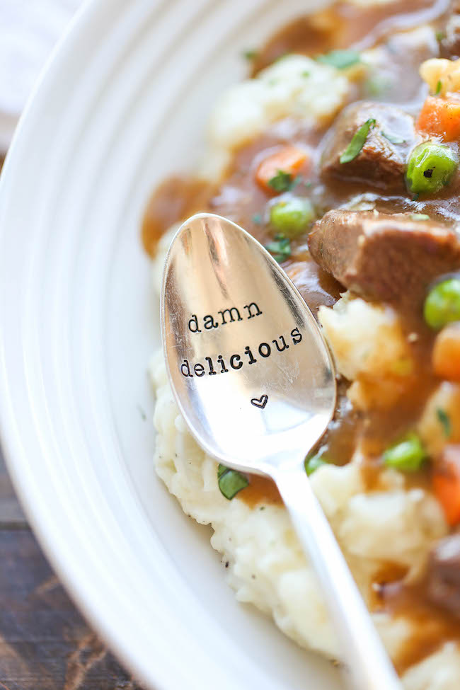 Irish Beef Stew - Amazingly slow-cooked tender beef with garlic mashed potatoes - comfort food at its best, and something you'll want all year long!