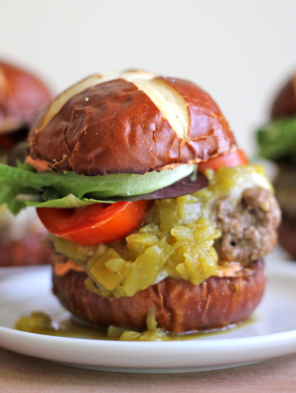 Green Chili Bacon Cheeseburger Sliders - Homemade sliders are the best since you don't have to skimp on the cheese or the crisp bacon!