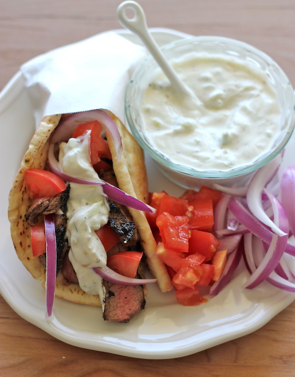 Sirloin Gyros - You can easily make gyros right at home with a healthy homemade Greek yogurt tzatziki sauce!