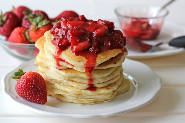 Buttermilk Pancakes with Strawberry Sauce - Start your mornings off right with these fluffy, melt-in-your-mouth pancakes!