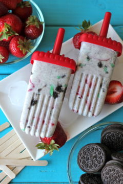 Strawberry Mint Cookies and Cream Popsicles