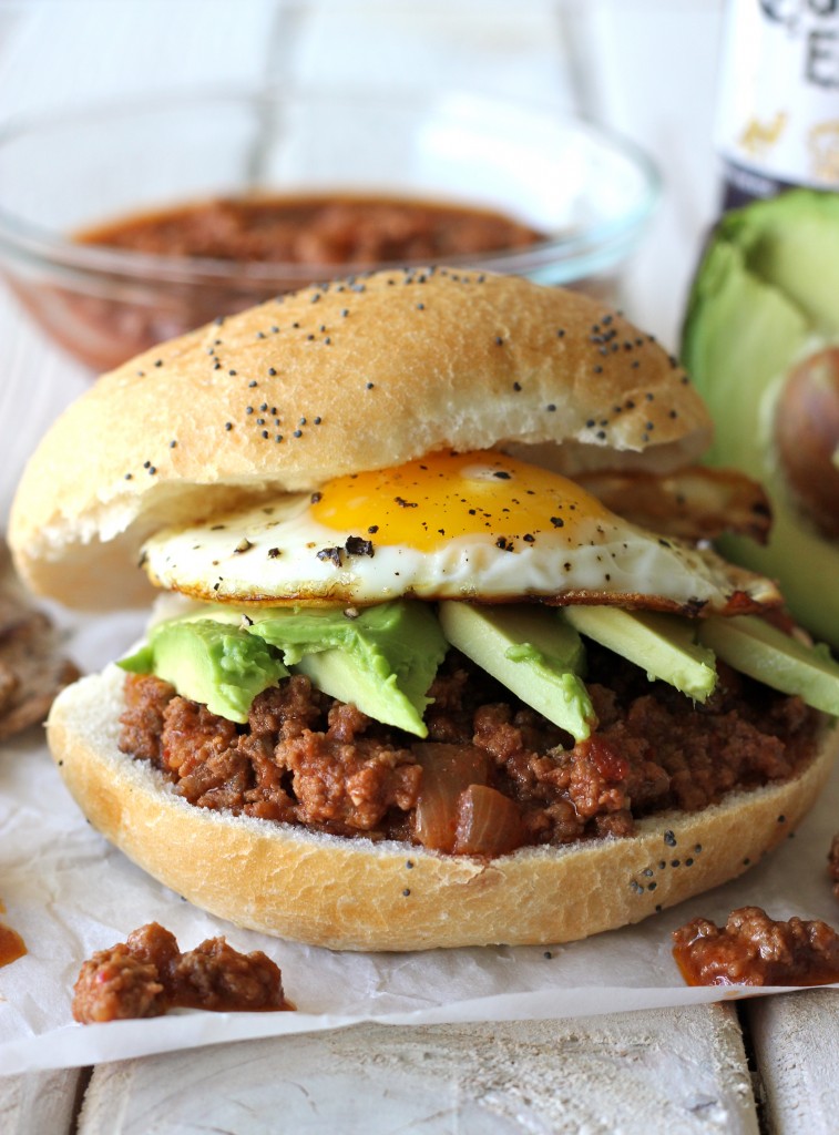 Sloppy Joes with Avocado and Fried Egg