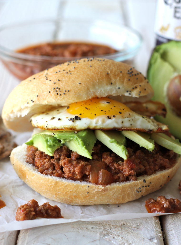 Sloppy Joes with Avocado and Fried Egg