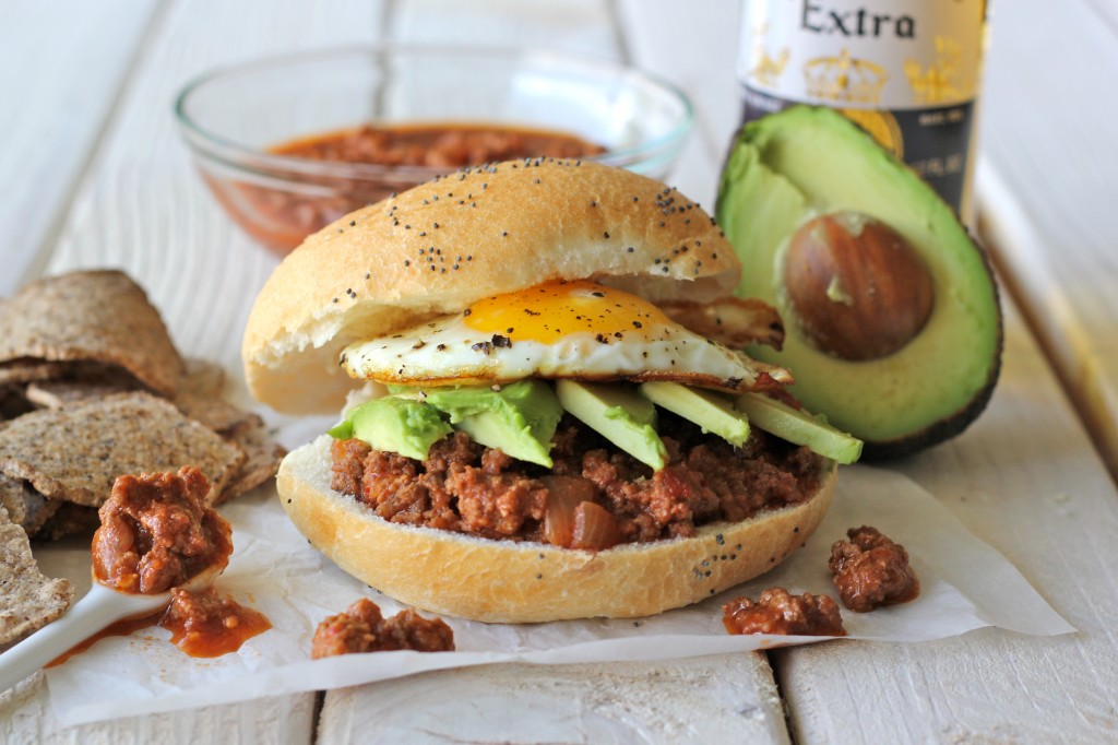 Sloppy Joes with Avocado and Fried Egg