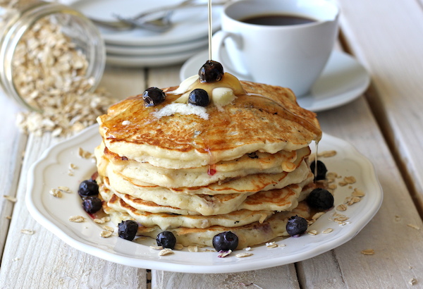 Blueberry Oatmeal Yogurt Pancakes - Damn Delicious