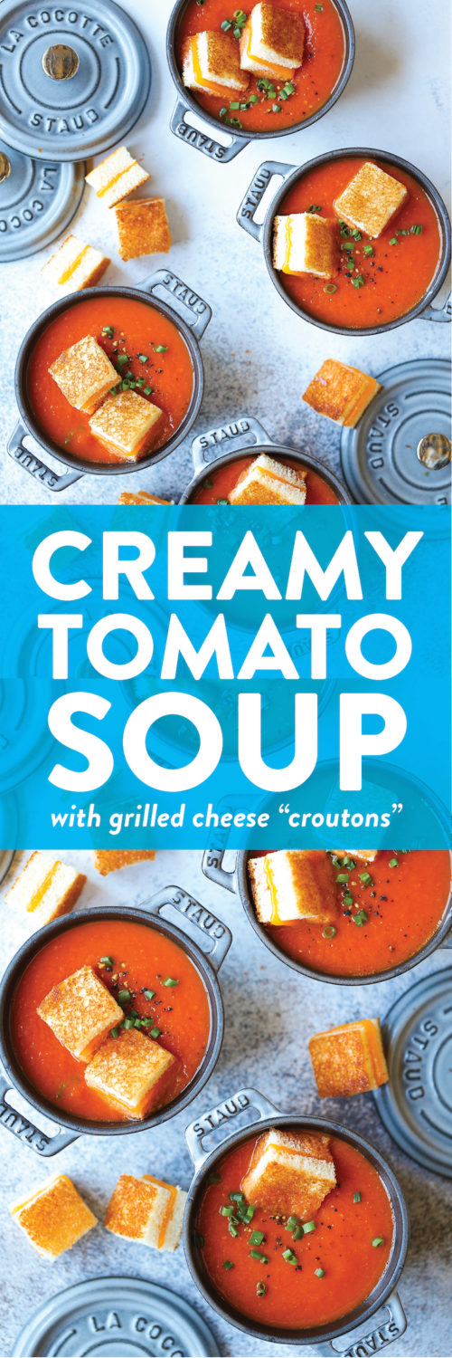 Creamy Tomato Soup with Grilled Cheese "Croutons" Damn Delicious