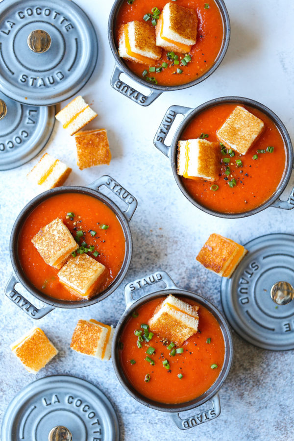 Creamy Tomato Soup with Grilled Cheese "Croutons" Damn Delicious