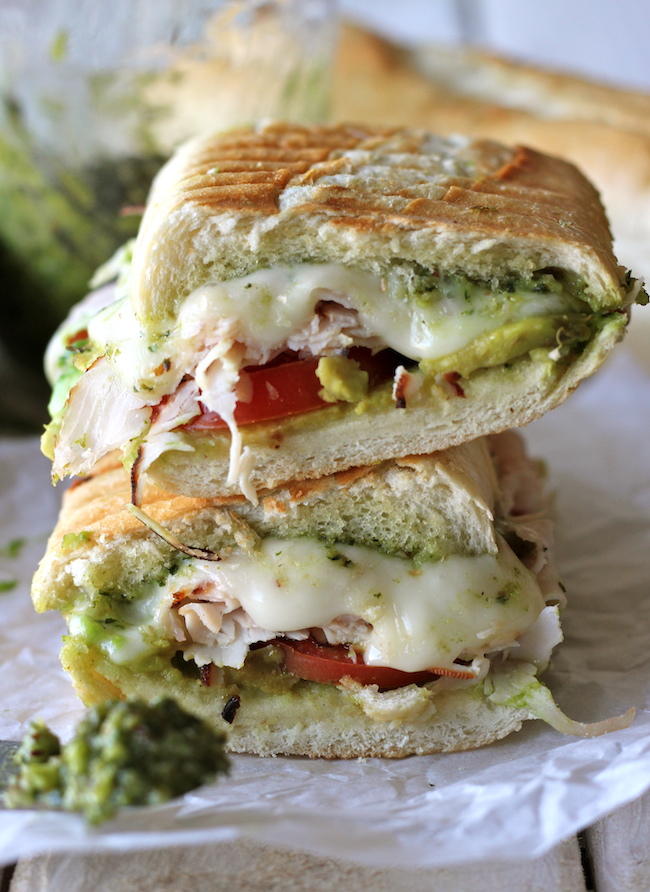 Leftover Thanksgiving Turkey Pesto Panini - This loaded panini is one of the perfect ways to use up your leftover Thanksgiving turkey!