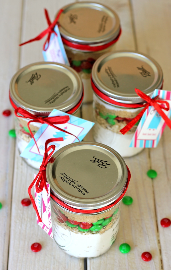 M&M Cookies in a Jar - These easy, budget-friendly jars make for the perfect holiday gift that everyone will love!
