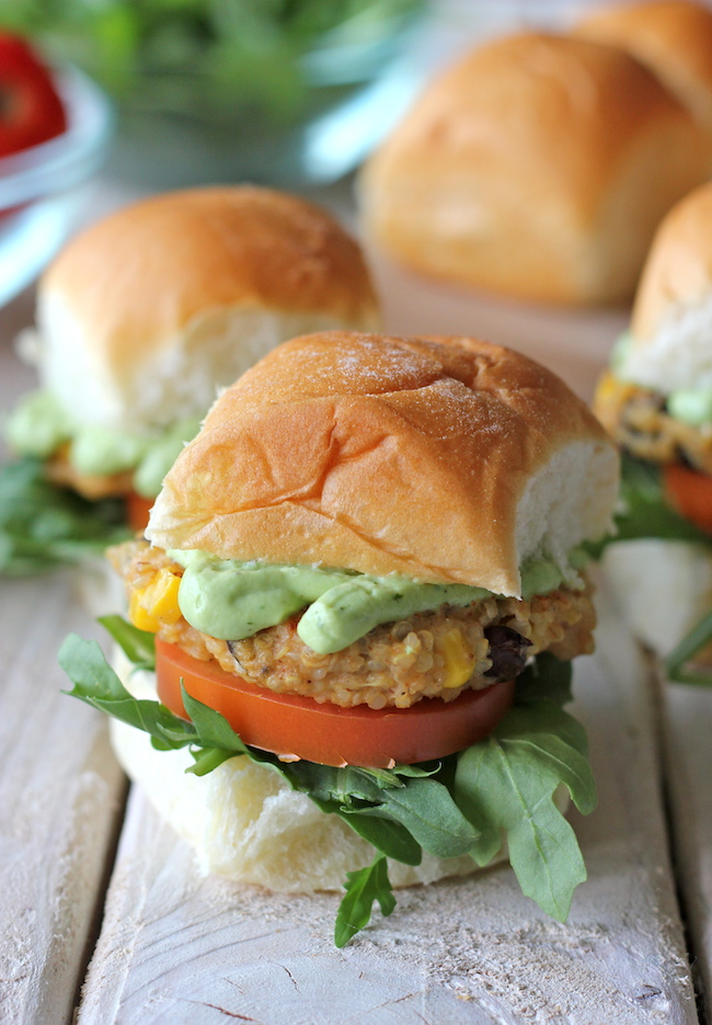 Southwest Quinoa Sliders with Avocado Cream Sauce - Damn Delicious