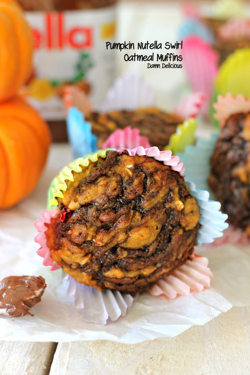 Pumpkin Nutella Swirl Oatmeal Muffins