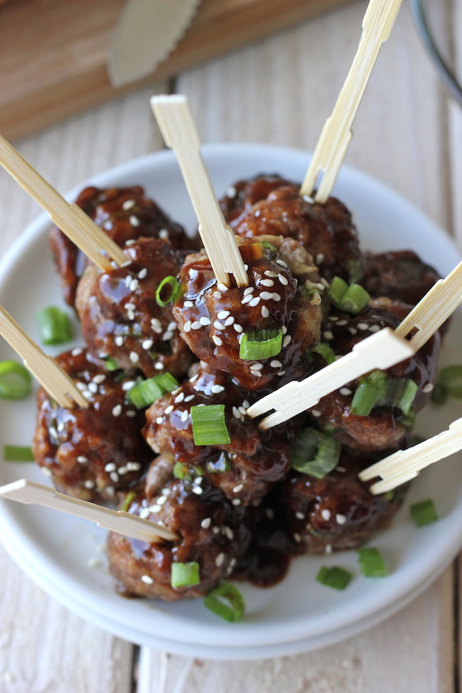 Hoisin Asian Meatballs - These juicy, tender meatballs are smothered with a sweet Hoisin glaze!