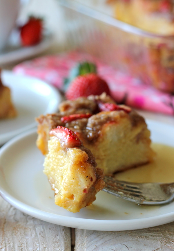 Strawberry Eggnog Baked French Toast - French toast is so much better when drenched in eggnog for an effortless make-ahead breakfast!
