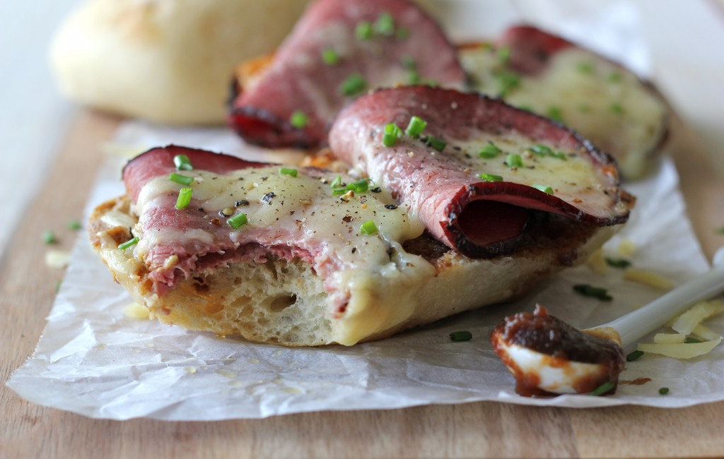 Open-Faced Apple Butter Pastrami Sandwiches