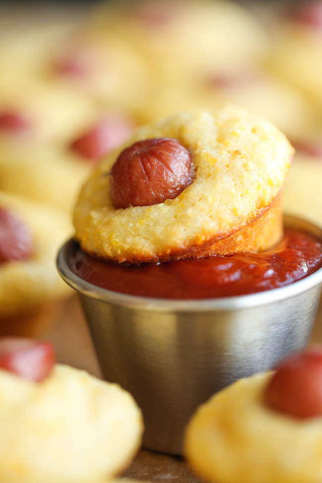 Corn Dog Mini Muffins - Everyone’s favorite corn dog made into the easiest mini muffins. Because everything tastes better in miniature size! 103.4 calories.