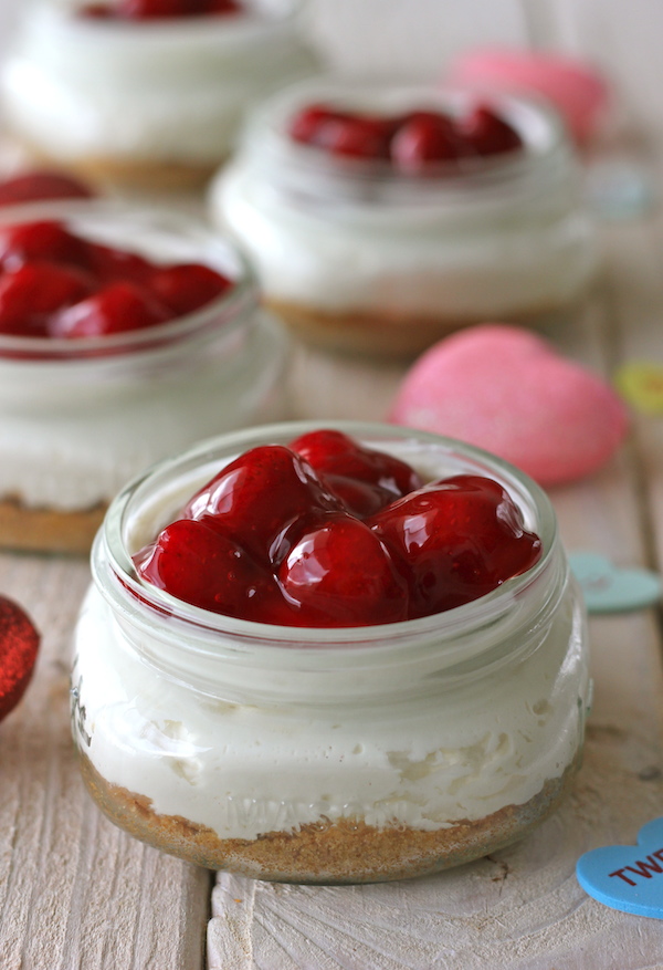 Individual Strawberry Cream Pie - An unbelievably creamy no-bake pie in single serving jars for a beautiful presentation!
