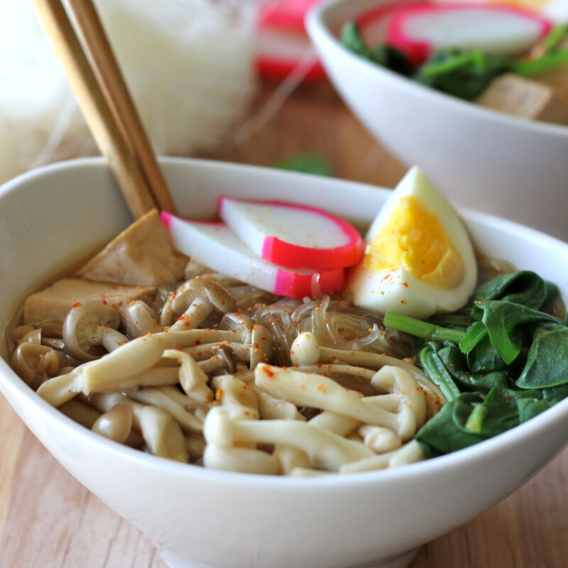 Miso Soup with Vermicelli, Mushrooms and Tofu