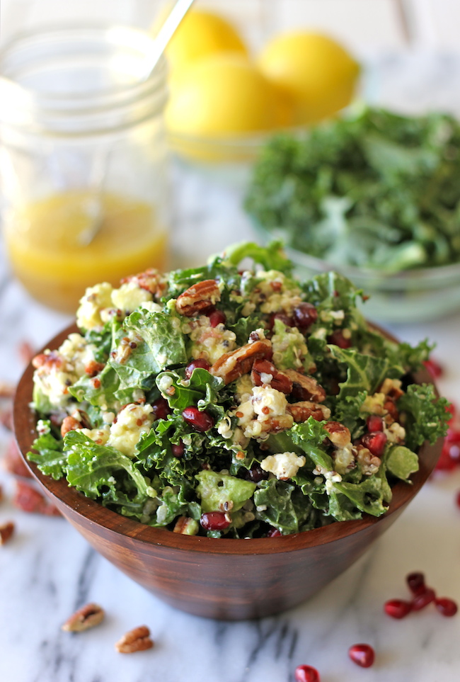 Kale Salad with Meyer Lemon Vinaigrette - Perfect as a light lunch or even a meatless Monday dinner option!