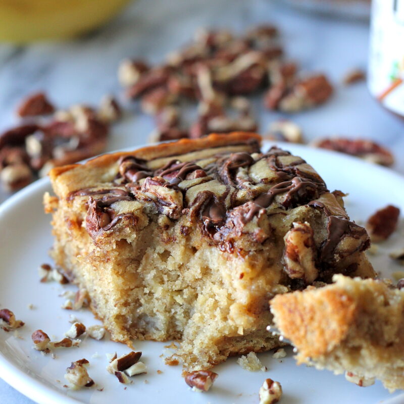 Banana, Pecan and Nutella Swirled Snack Cake