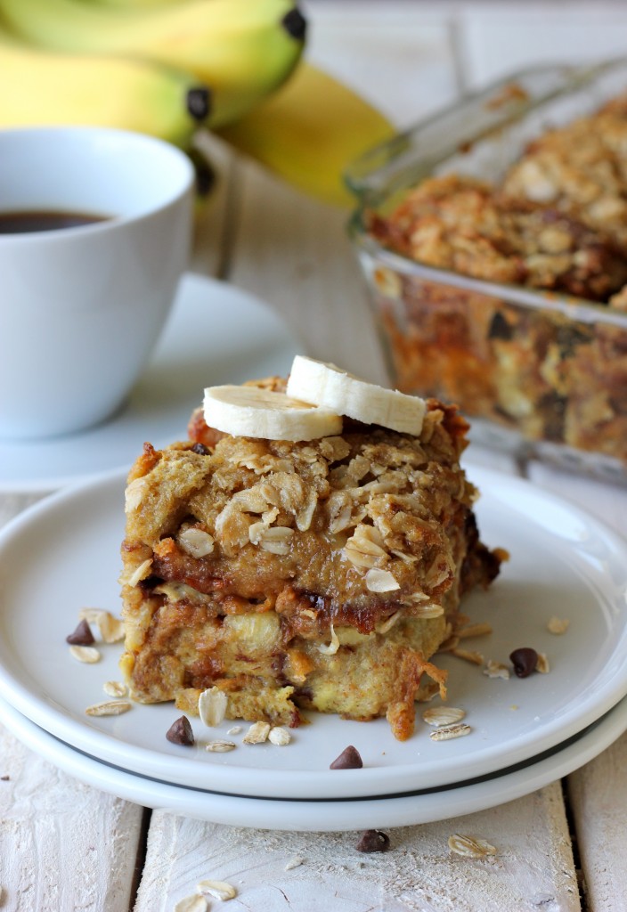 Banana Chocolate Chip Baked French Toast - This baked french toast is so easy to whip up, and can even be made the night before!