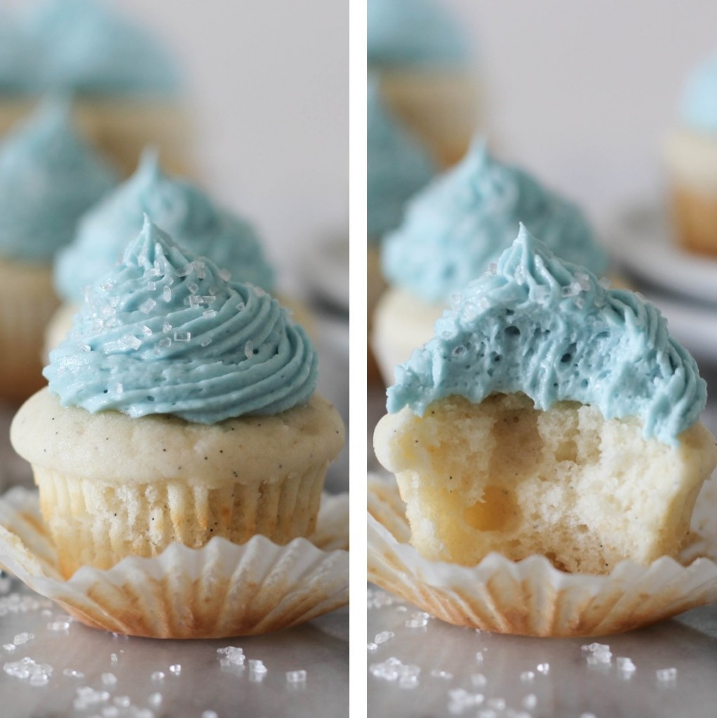 Mini Vanilla Bean Cupcakes with Vanilla Buttercream Frosting - These miniature cupcakes are completely irresistible!