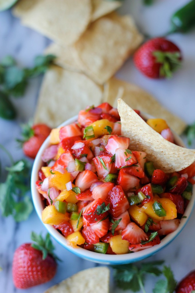 Strawberry Mango Salsa - The combination of sweet and spiciness is so good, you'll want to eat this with a spoon!