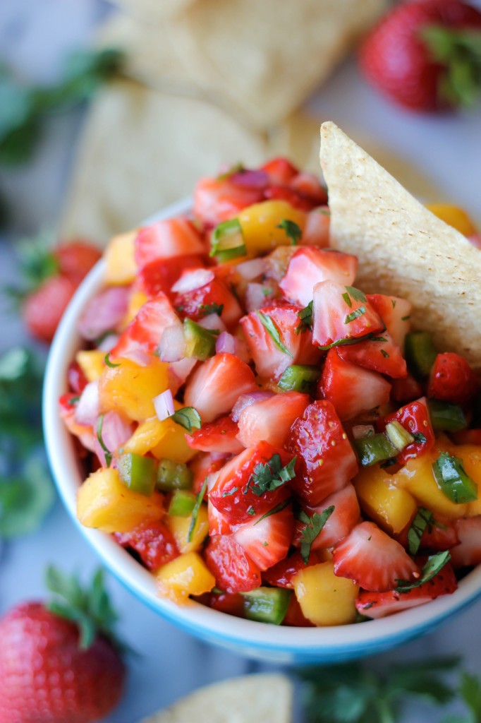Strawberry Mango Salsa - The combination of sweet and spiciness is so good, you'll want to eat this with a spoon!