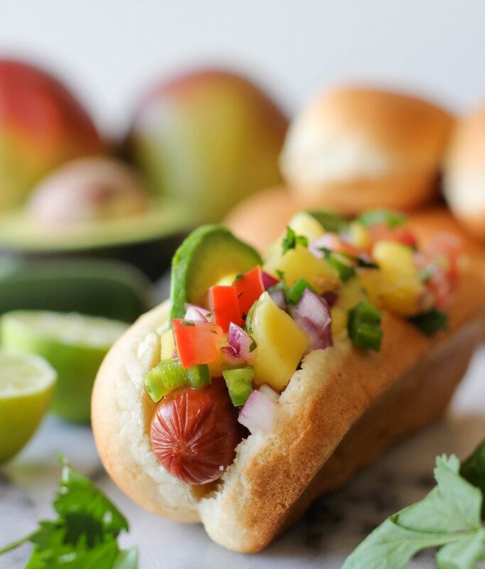 Hawaiian Hot Dogs with Mango Salsa