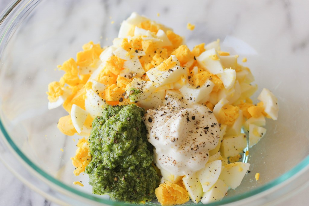 Kale Pesto Egg Salad - The addition of kale pesto in this egg salad is a wonderful, healthy twist to the traditional version!