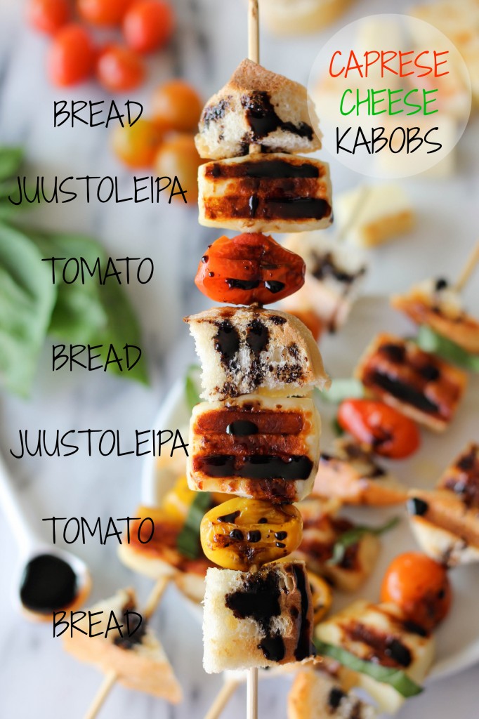 Caprese Cheese Kabobs with Balsamic Reduction - The perfect summer grilling kabob using sweet, buttery juustoleipa “bread cheese”!