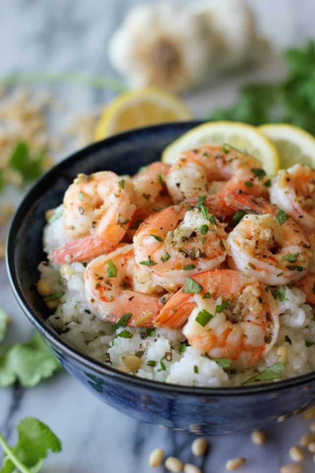 Lemon Shrimp with Garlic and Herbs with Cilantro Lime Rice Damn Delicious