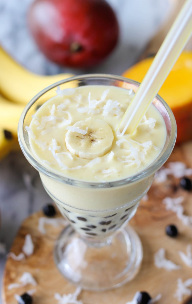 Tropical Smoothie with Tapioca Pearls - Tapioca pearls add an Asian flair to this tropical breakfast smoothie!