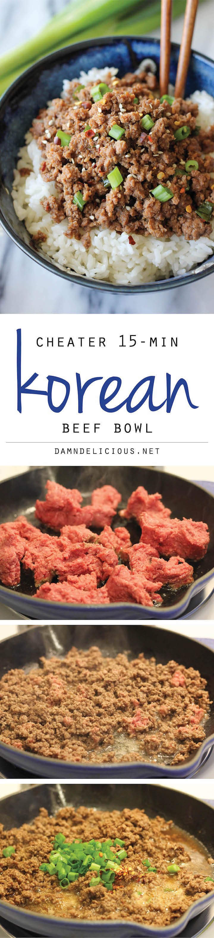 Korean Beef Bowl - Tastes like Korean BBQ and is on your dinner table in just 15 min from start to finish! Seriously. It doesn't get any easier than this!