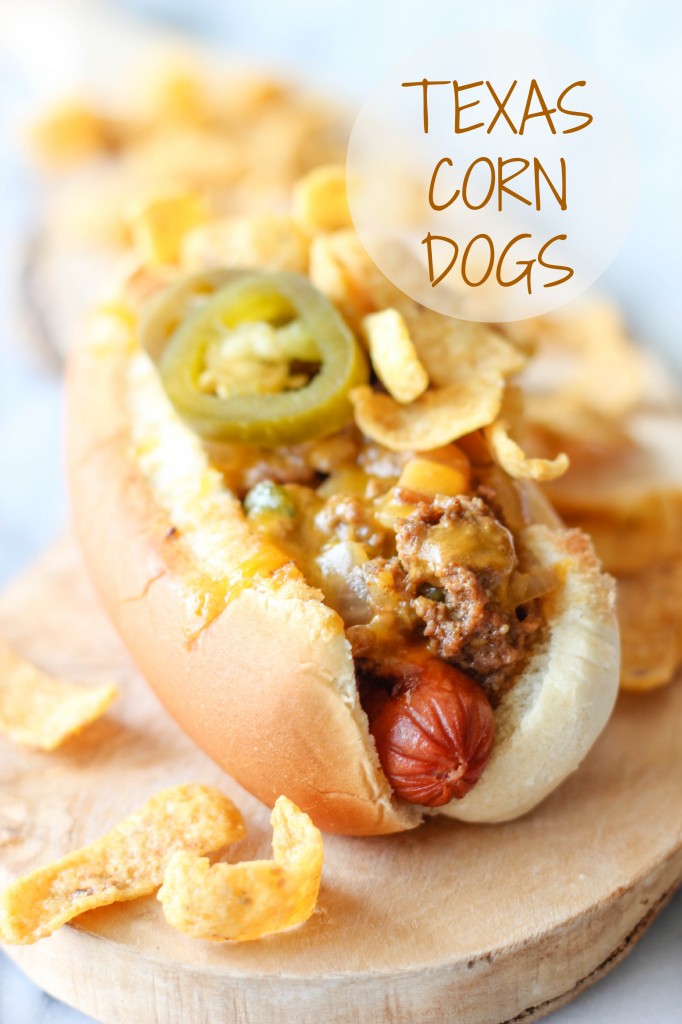 Texas Corn Dogs - These hot dogs are loaded with a quick and easy homemade corn chili and Fritos Corn Chips for that added crunch!