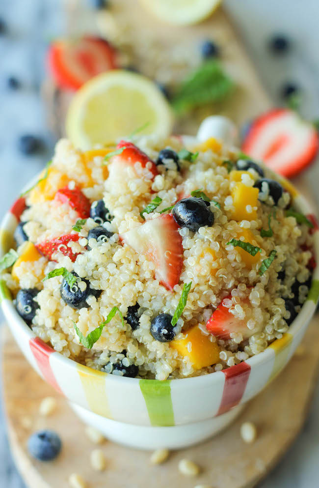 Quinoa Fruit Salad - This protein-packed quinoa salad is balanced with a tart vinaigrette and refreshing mint!