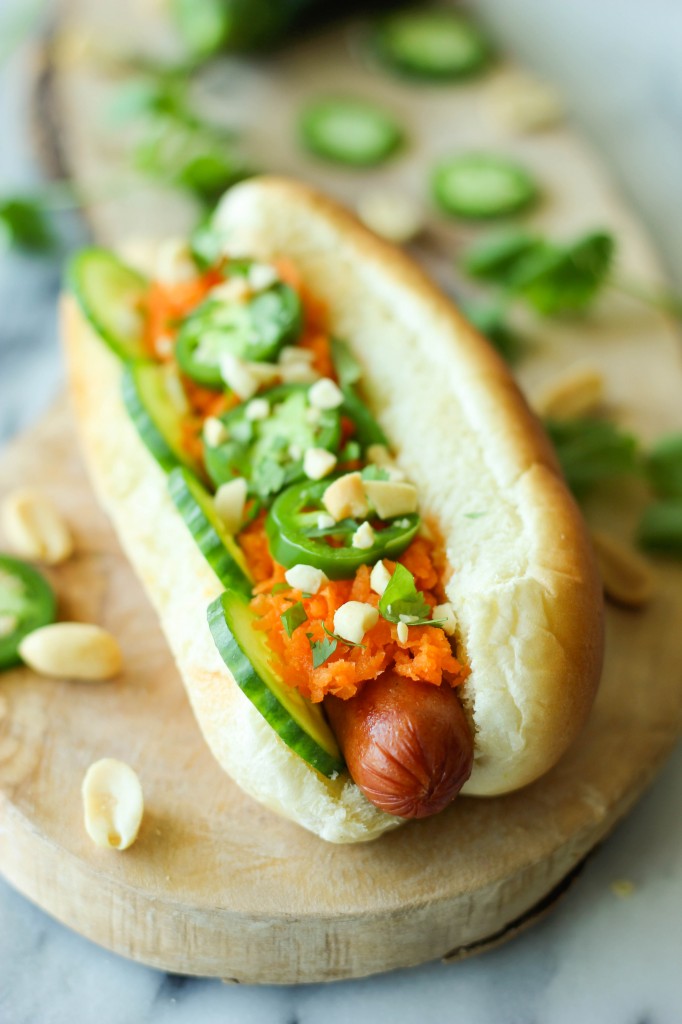 Banh Mi Hot Dogs - A fun Asian, spicy banh mi twist to the traditional hot dog!