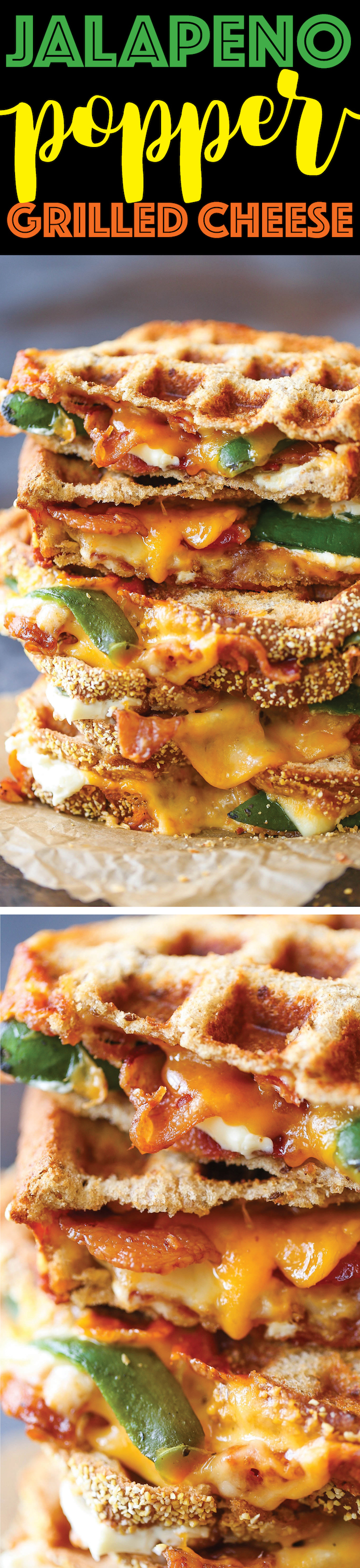 Jalapeño Popper Grilled Cheese - Everyone's favorite jalapeño poppers made into the most epic grilled cheese. Made in a waffle maker! EASY and no mess!