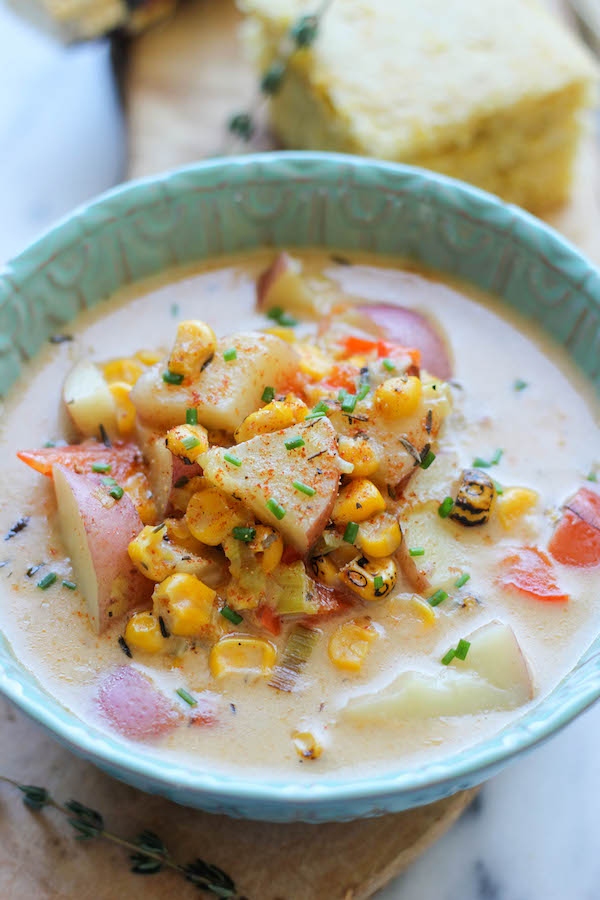 Potato Corn Chowder - A cozy, comforting and hearty potato chowder loaded with roasted corn and leeks!