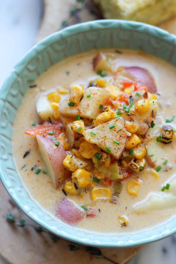 Potato Corn Chowder - A cozy, comforting and hearty potato chowder loaded with roasted corn and leeks!