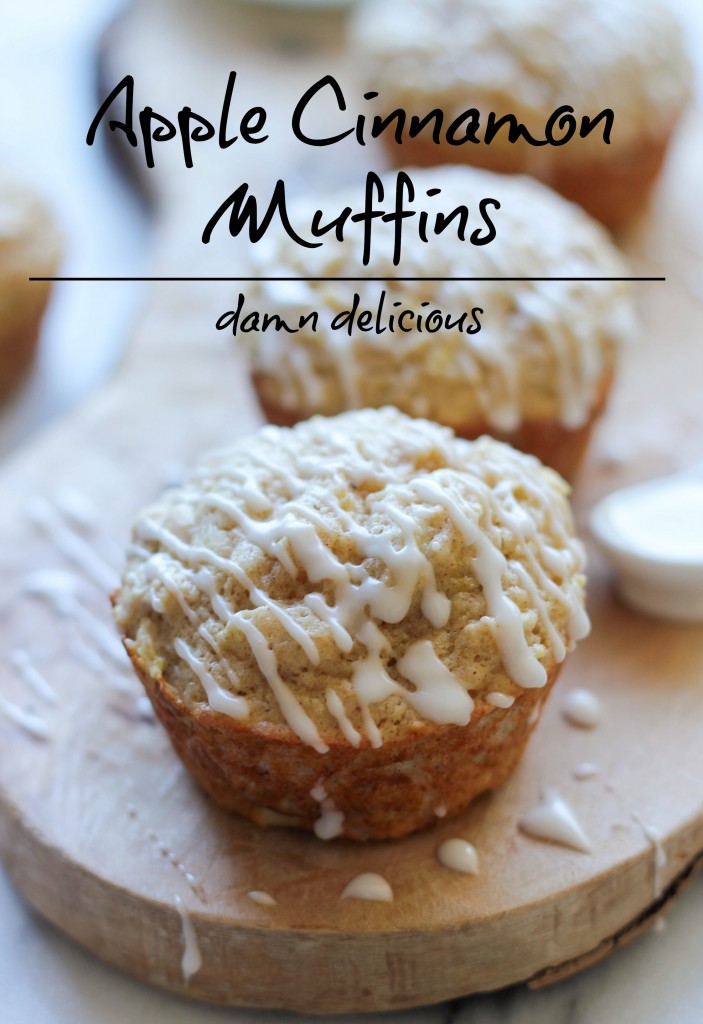 Vanilla Glazed Apple Cinnamon Muffins - Moist, fluffy muffins chockfull of apple cinnamon and finished with a vanilla glaze!