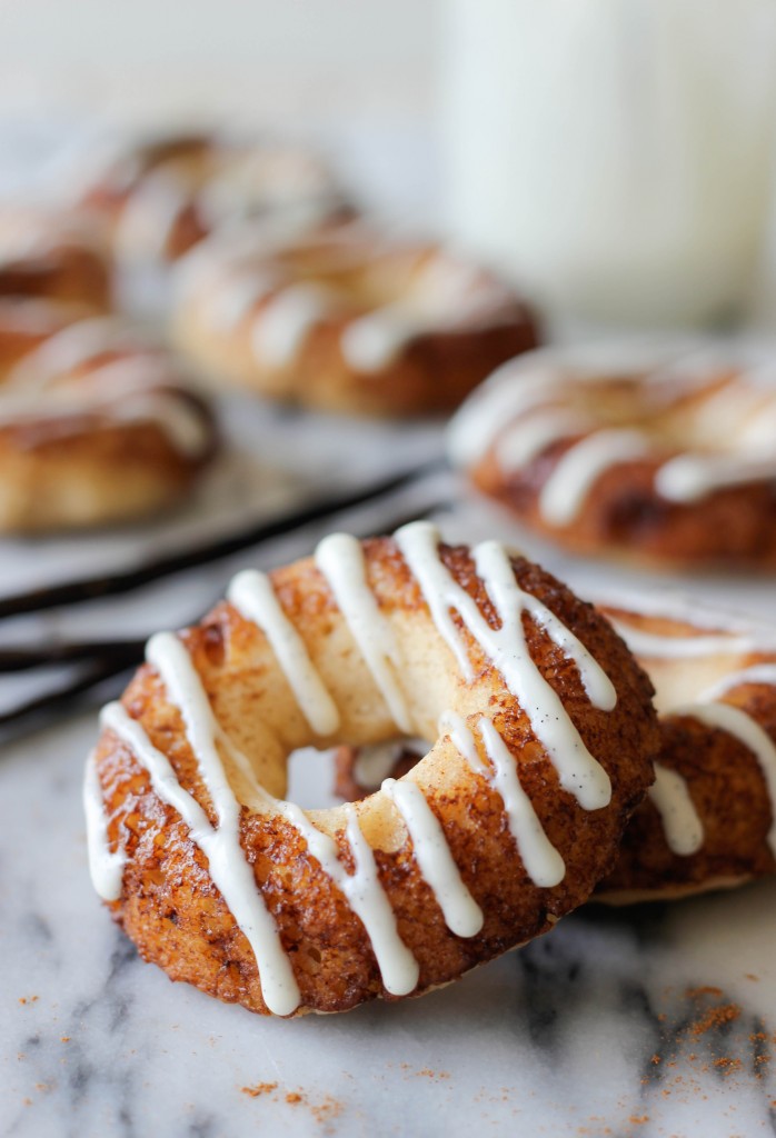 Greek Yogurt Cinnamon Roll Donuts - Cinnamon roll in donut form, lightened up with Greek yogurt so you could eat these guilt-free!