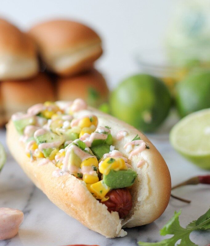 Mexican Hot Dogs with Chipotle Cream