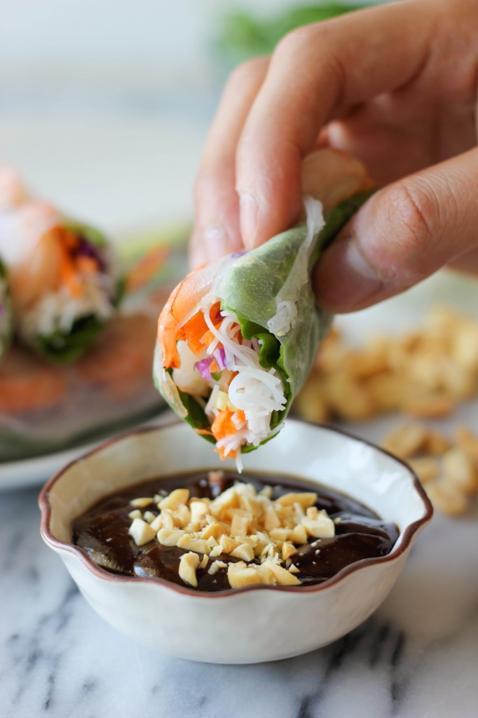 Shrimp Spring Rolls with Hoisin Peanut Dip - No need to overpay for springs roll anymore! The homemade version is so easy and much tastier!