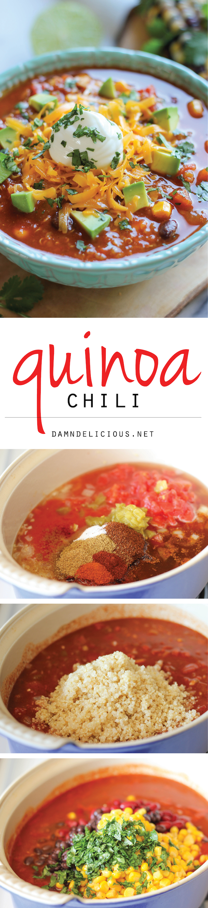 Quinoa Chili - This vegetarian, protein-packed chili is the perfect bowl of comfort food that you can eat guilt-free!