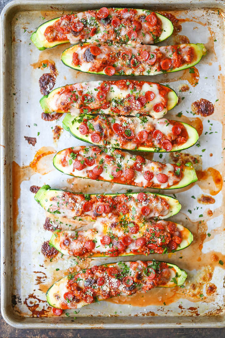 Pizza Stuffed Zucchini Boats - Damn Delicious